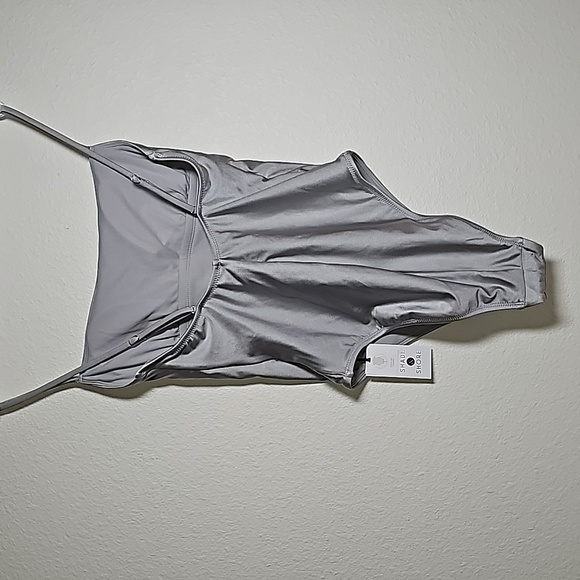 Shade & Shore Swimsuit Bathing Suit One Piece High Leg Cheeky Gray Silver S 4 6 - Picture 4 of 9